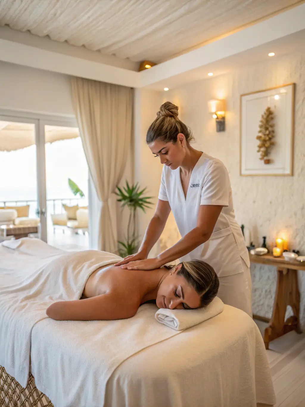 A person lying face down on a massage table, receiving a Swedish massage. The therapist is using long, flowing strokes on their back, with soft, natural lighting in the room.