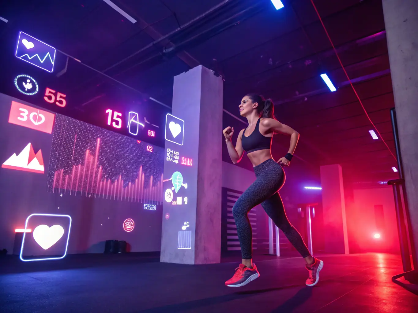 A person performing a functional training exercise with a resistance band, focusing on core engagement and stability, in a modern gym setting.