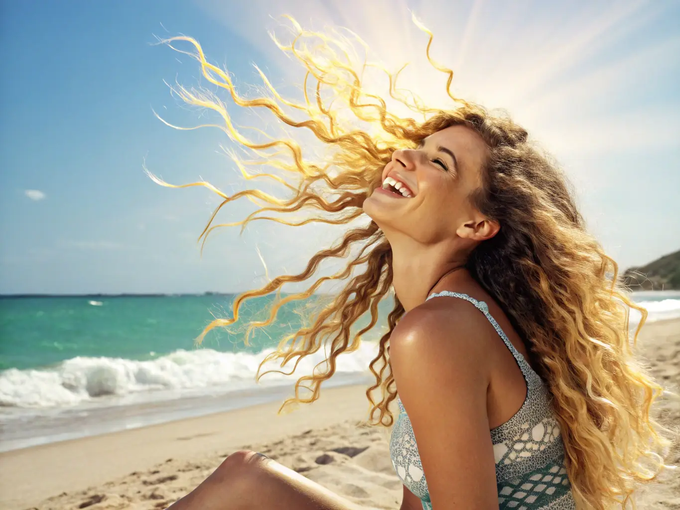 A person smiling and relaxed on a beach, representing improved work-life balance and reduced stress levels through effective coaching strategies.